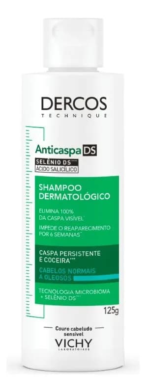 Refil Shampoo Anticaspa DS para Cabelos Normais a Oleosos, Elimina 100% da Caspa e Coceira, Ação Antirreincidência por 6 Semanas, Dercos Vichy 125g